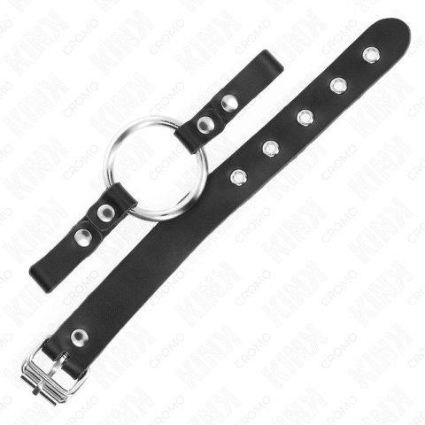 KINK Skorzany Pierścień Regulowany z Metalową Owalą 22x2cm czarny KINK Skorzany Pierścień Regulowany z Metalową Owalą 22x2cm czarny