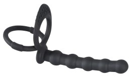 Black Velvets silikonowy ring intymny z elementem analnym, czarny