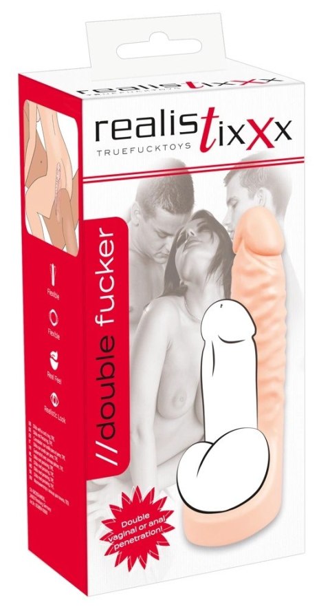 Realistixxx Double Fucker - Pierścień elastyczny z anatomiczną nakładką 18 cm Realistixxx Double Fucker - Pierścień elastyczny z anatomiczną nakładką 18 cm