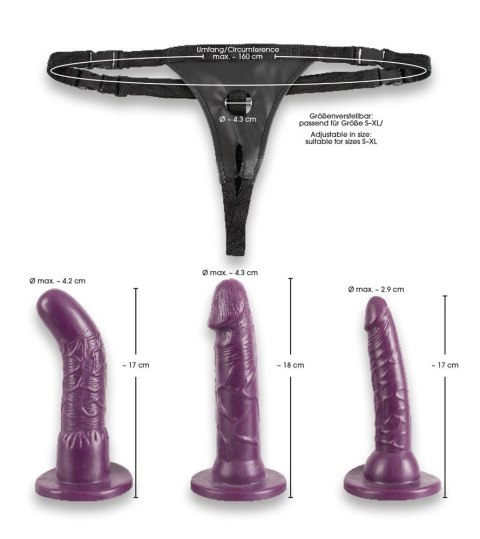 Bad Kitty Zestaw Strap-on 3 wymienne końcowki fioletowe S-XL Bad Kitty Zestaw Strap-on 3 wymienne końcowki fioletowe S-XL