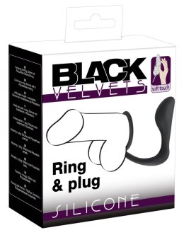 Black Velvets pierścień intymny z aplikatorem prostaty, silikonowy
