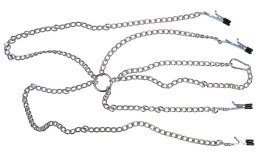 Fetish Collection Uprząż Łańcuszkowa Metalowa z Zaciskami, Srebrna