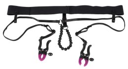 Bad Kitty Stringi czarne z zaciskami regulowanymi i koralikami 68 cm