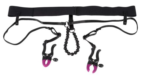 Bad Kitty Stringi czarne z zaciskami regulowanymi i koralikami 68 cm Bad Kitty Stringi czarne z zaciskami regulowanymi i koralikami 68 cm