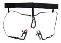 Bad Kitty Stringi czarne z zaciskami regulowanymi i koralikami 68 cm