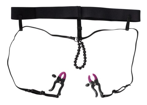 Bad Kitty Stringi czarne z zaciskami regulowanymi i koralikami 68 cm Bad Kitty Stringi czarne z zaciskami regulowanymi i koralikami 68 cm