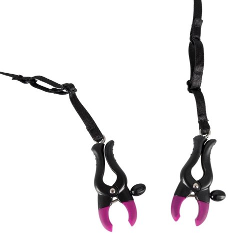Bad Kitty Stringi czarne z zaciskami regulowanymi i koralikami 68 cm Bad Kitty Stringi czarne z zaciskami regulowanymi i koralikami 68 cm