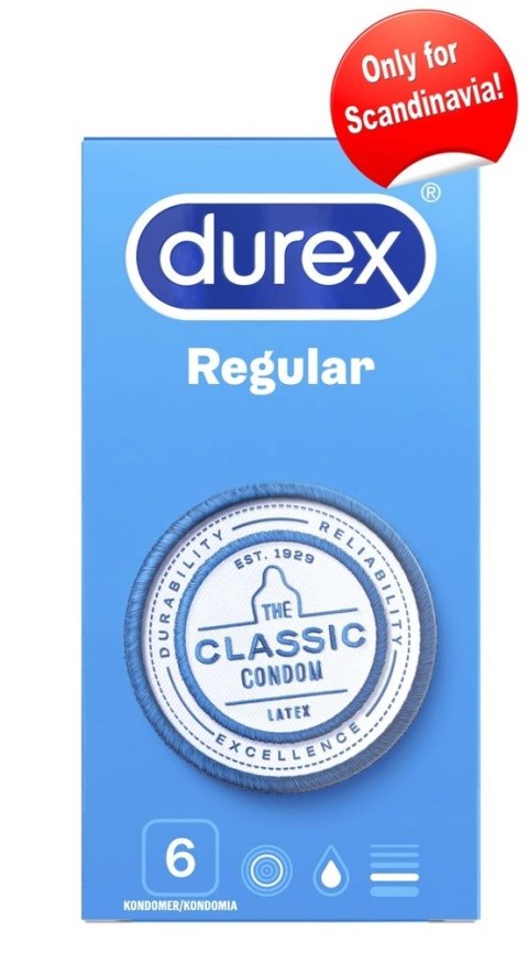 Durex Regular 6 szt. - prezerwatywy klasyczne, nawilżane, lateksowe Durex Regular 6 szt. - prezerwatywy klasyczne, nawilżane, lateksowe