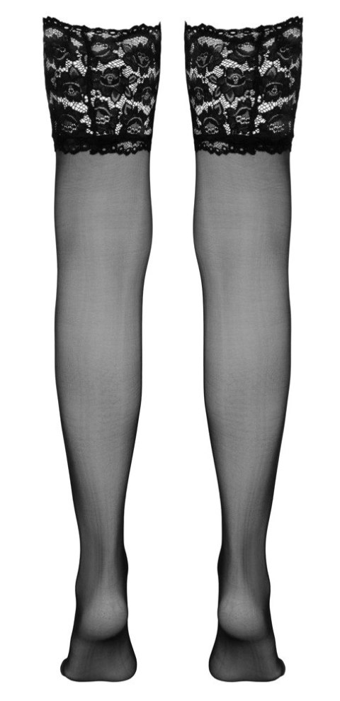 Cottelli LEGWEAR Pończochy czarne z szeroką koronką, mikrofibra, rozm. 4 Cottelli LEGWEAR Pończochy czarne z szeroką koronką, mikrofibra, rozm. 4