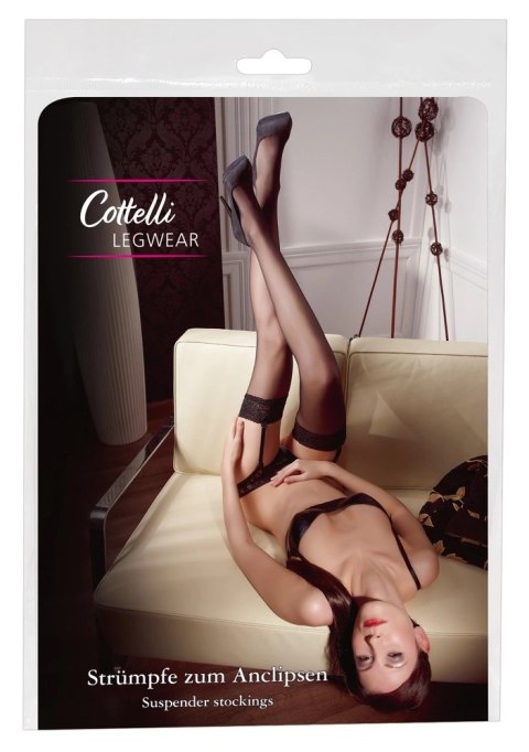 Cottelli Legwear Pończochy czarne z koronką, klasyczne, rozmiar 5 Cottelli Legwear Pończochy czarne z koronką, klasyczne, rozmiar 5
