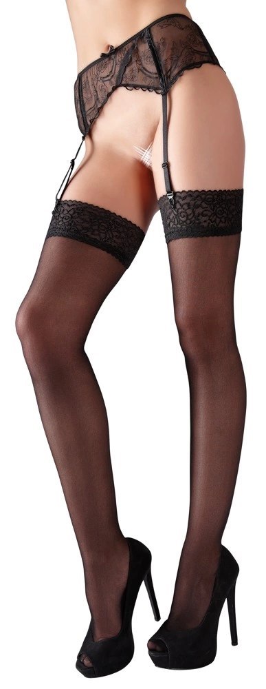 Cottelli Legwear Pończochy czarne z koronką, klasyczne, rozmiar 5 Cottelli Legwear Pończochy czarne z koronką, klasyczne, rozmiar 5