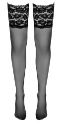 Cottelli Legwear Pończochy czarne z szeroką koronką mikrofibra rozmiar 2