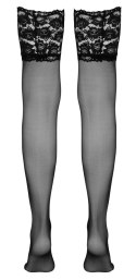 Cottelli Legwear Pończochy czarne z szeroką koronką mikrofibra rozmiar 2
