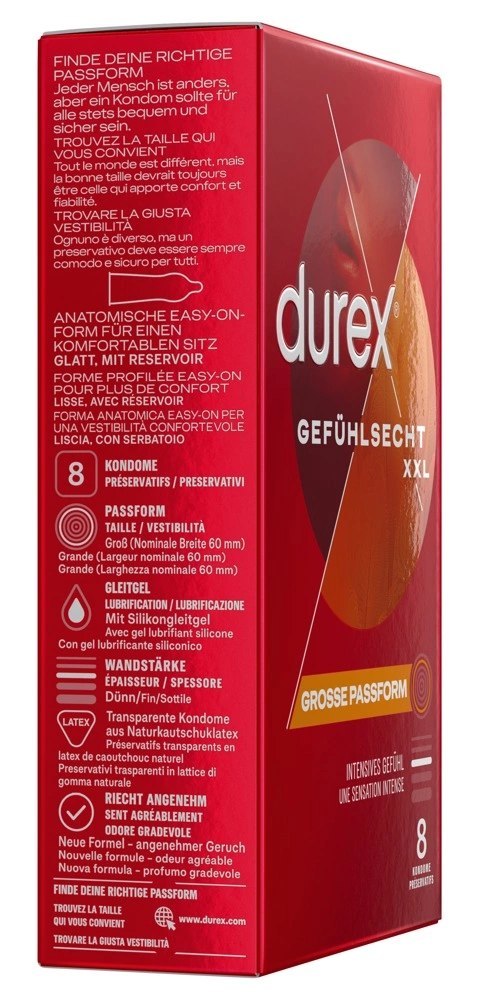 Durex Gefuhlsecht XXL 8szt - Duże prezerwatywy silikonowe, 60 mm Durex Gefuhlsecht XXL 8szt - Duże prezerwatywy silikonowe, 60 mm