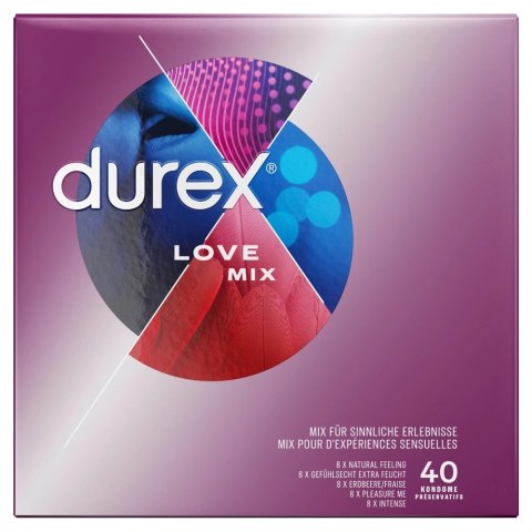 Durex Love Mix 40 szt. - Zestaw 5 rodzajow, rożnorodne prezerwatywy Durex Love Mix 40 szt. - Zestaw 5 rodzajow, rożnorodne prezerwatywy