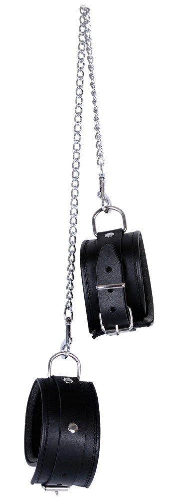 ZADO Skorzane mankiety na kostki czarne regulowane z łańcuchem 50 cm ZADO Skorzane mankiety na kostki czarne regulowane z łańcuchem 50 cm