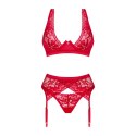 Obsessive Lacelove 3-częściowy komplet koronkowy czerwony M/L