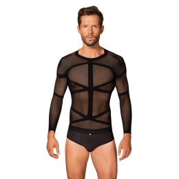 Obsessive T101 Czarna koszulka męska siateczkowa z paskami S/M/L