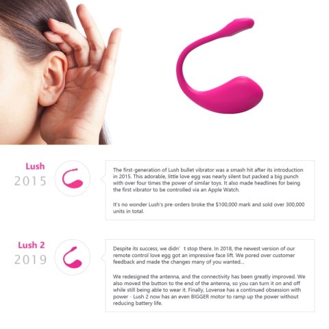 Lovense Lush 2 - Wibrujące Jajko Bluetooth z Aplikacją, Rożowe Lovense Lush 2 - Wibrujące Jajko Bluetooth z Aplikacją, Rożowe