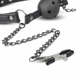 EasyToys Open Ball Gag Black z Regulowanymi Zaciskami, 4,3 cm