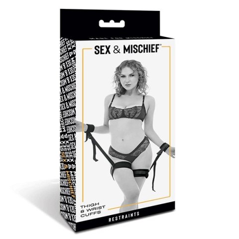 Sportsheets Sex & Mischief mankiety na ręce i uda regulowane czarne Sportsheets Sex & Mischief mankiety na ręce i uda regulowane czarne