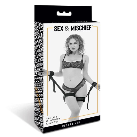 Sportsheets Sex & Mischief mankiety na ręce i uda regulowane czarne Sportsheets Sex & Mischief mankiety na ręce i uda regulowane czarne