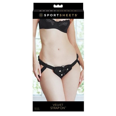 Sportsheets Vibrating Velvet Strap-On Uprząż Czarna, 4-kierunkowa regulacja Sportsheets Vibrating Velvet Strap-On Uprząż Czarna, 4-kierunkowa regulacja