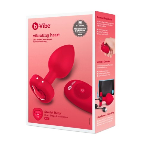 B-Vibe Heart Plug M/L Red - silikonowy model intymny z pilotem B-Vibe Heart Plug M/L Red - silikonowy model intymny z pilotem