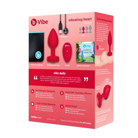 B-Vibe Heart Plug M/L Red - silikonowy model intymny z pilotem B-Vibe Heart Plug M/L Red - silikonowy model intymny z pilotem