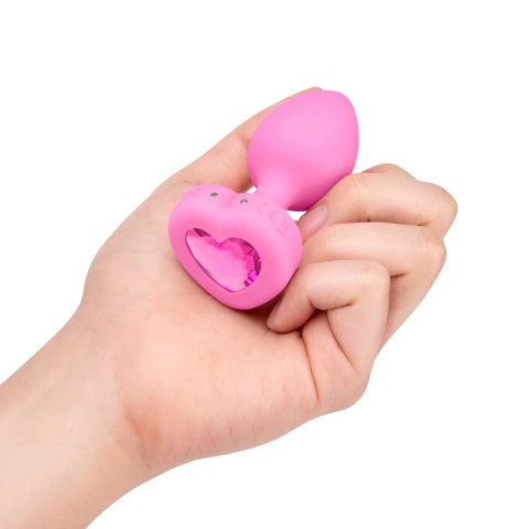 B-Vibe Heart Plug S/M Pink - silikonowy model z pilotem 15 trybow B-Vibe Heart Plug S/M Pink - silikonowy model z pilotem 15 trybow