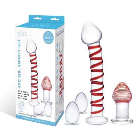 Glas Mr. Swirly Set - Szklany zestaw: spiralny model, plug i kulki Glas Mr. Swirly Set - Szklany zestaw: spiralny model, plug i kulki