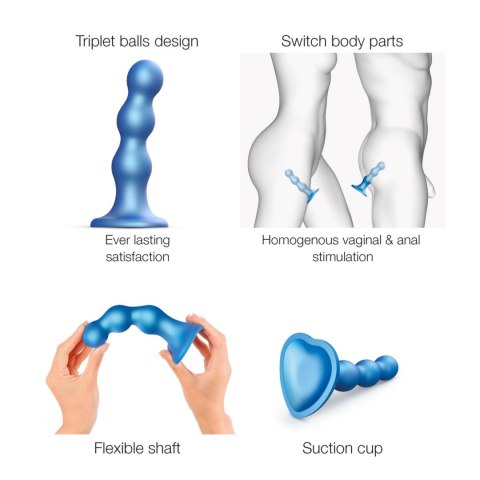 Strap-On-Me Balls Metallic Blue L - silikonowy model hybrydowy z przyssawką Strap-On-Me Balls Metallic Blue L - silikonowy model hybrydowy z przyssawką
