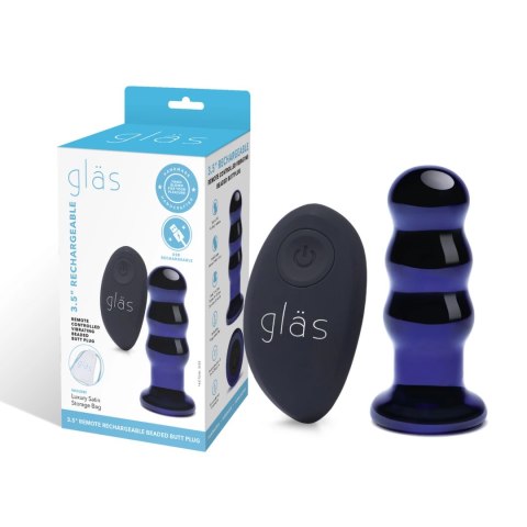 Glas Beaded Plug Szklany z Wibracjami i Pilotem 9 cm USB Glas Beaded Plug Szklany z Wibracjami i Pilotem 9 cm USB