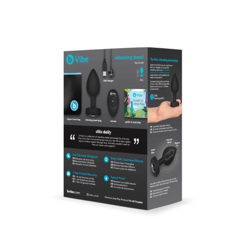 B-Vibe Vibrating Jewel Plug M/L Black Diamond - model z pilotem, 15 trybow B-Vibe Vibrating Jewel Plug M/L Black Diamond - model z pilotem, 15 trybow