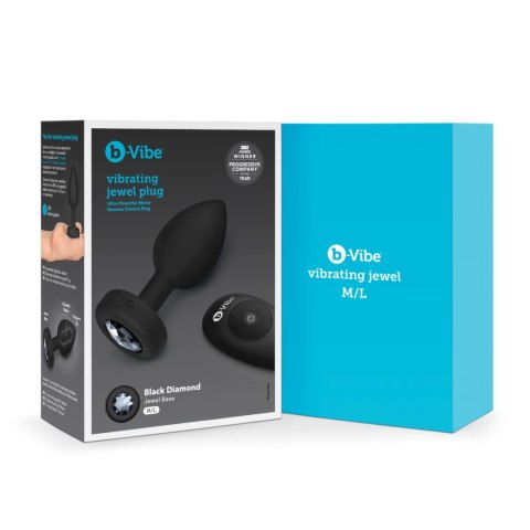 B-Vibe Vibrating Jewel Plug M/L Black Diamond - model z pilotem, 15 trybow B-Vibe Vibrating Jewel Plug M/L Black Diamond - model z pilotem, 15 trybow