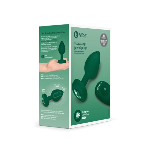 B-Vibe Vibrating Jewel Plug M/L Emerald - wibrujący korek z pilotem B-Vibe Vibrating Jewel Plug M/L Emerald - wibrujący korek z pilotem