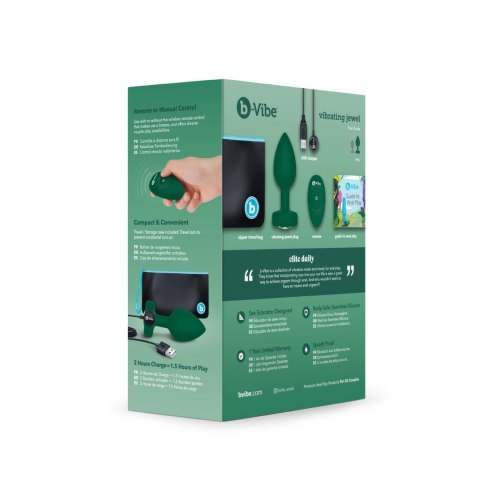 B-Vibe Vibrating Jewel Plug M/L Emerald - wibrujący korek z pilotem B-Vibe Vibrating Jewel Plug M/L Emerald - wibrujący korek z pilotem