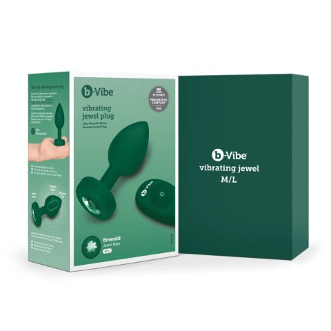 B-Vibe Vibrating Jewel Plug M/L Emerald - wibrujący korek z pilotem B-Vibe Vibrating Jewel Plug M/L Emerald - wibrujący korek z pilotem
