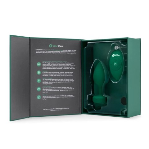 B-Vibe Vibrating Jewel Plug M/L Emerald - wibrujący korek z pilotem B-Vibe Vibrating Jewel Plug M/L Emerald - wibrujący korek z pilotem