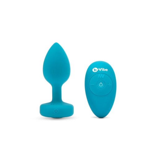 B-Vibe Vibrating Jewel Plug S/M Aquamarine - silikonowy, pilot, 15 trybow B-Vibe Vibrating Jewel Plug S/M Aquamarine - silikonowy, pilot, 15 trybow