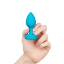 B-Vibe Vibrating Jewel Plug S/M Aquamarine - silikonowy, pilot, 15 trybow