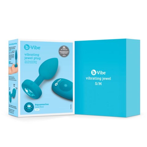 B-Vibe Vibrating Jewel Plug S/M Aquamarine - silikonowy, pilot, 15 trybow B-Vibe Vibrating Jewel Plug S/M Aquamarine - silikonowy, pilot, 15 trybow