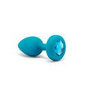 B-Vibe Vibrating Jewel Plug S/M Aquamarine - silikonowy, pilot, 15 trybow