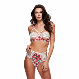 Baci Komplet White Floral & Lace Bra Set S/M - biała koronka i kwiaty