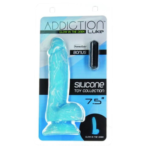 Addiction Luke Glow in the Dark Blue 19 cm - Model silikonowy z przyssawką Addiction Luke Glow in the Dark Blue 19 cm - Model silikonowy z przyssawką