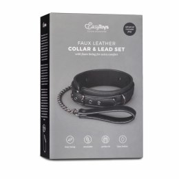 EasyToys Obroża z Smyczą Regulowana Skorzana 40-54 cm Czarna