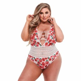 Baci Body Floral Tie-Up Teddy White Queen Size - kwiatowy wzor, rozmiar Queen