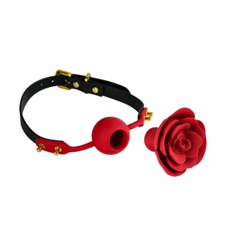 ZALO Rose Ball Gag - luksusowy knebel silikonowy z motywem roży, czarny