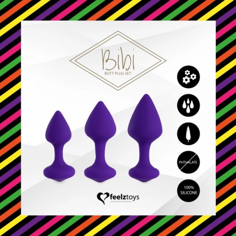 FeelzToys Bibi Purple - Zestaw 3 elastycznych zatyczek, silikon FeelzToys Bibi Purple - Zestaw 3 elastycznych zatyczek, silikon