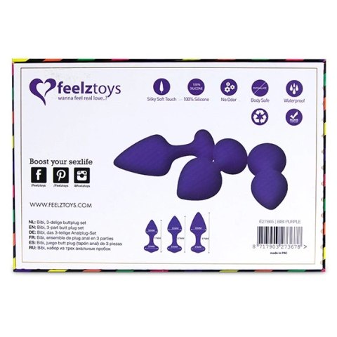 FeelzToys Bibi Purple - Zestaw 3 elastycznych zatyczek, silikon FeelzToys Bibi Purple - Zestaw 3 elastycznych zatyczek, silikon